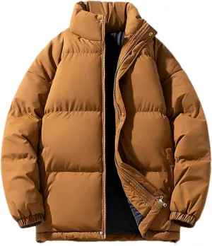 Men Stand Colar Solid Color Cotton-Padded Thick Warm Casual Long Sleeve Parka Coat