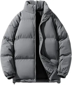 Men Stand Colar Solid Color Cotton-Padded Thick Warm Casual Long Sleeve Parka Coat