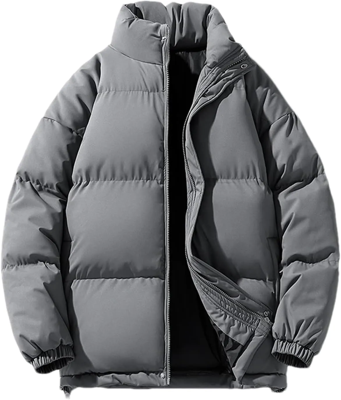 Men Stand Colar Solid Color Cotton-Padded Thick Warm Casual Long Sleeve Parka Coat
