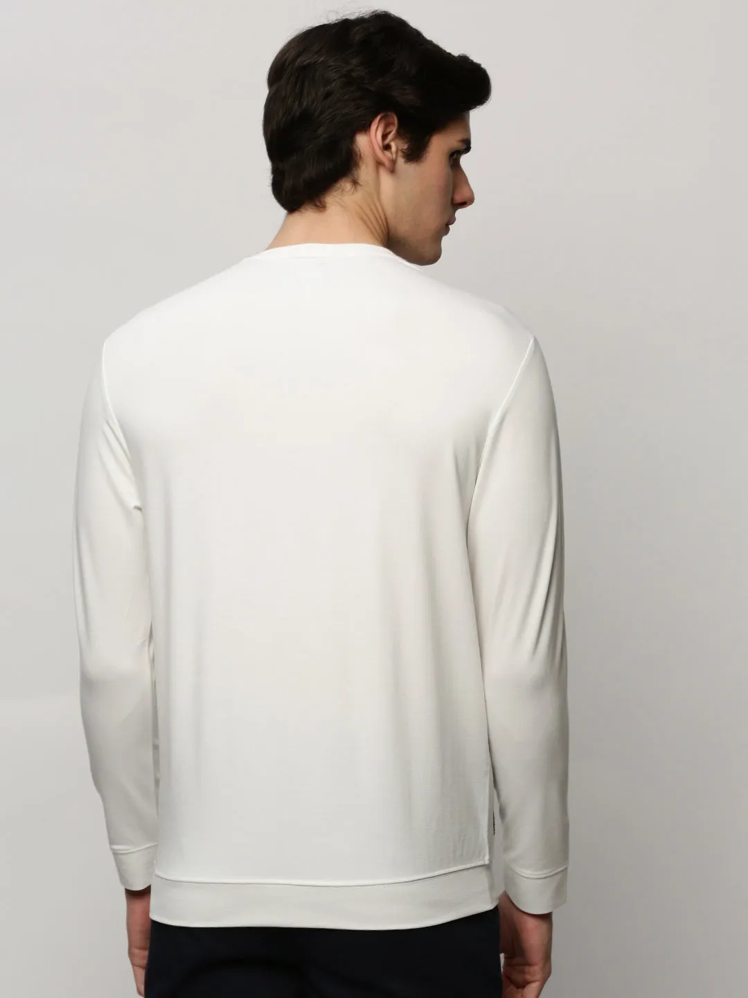 Men White Typography Printed Round Neck Cotton Pullover