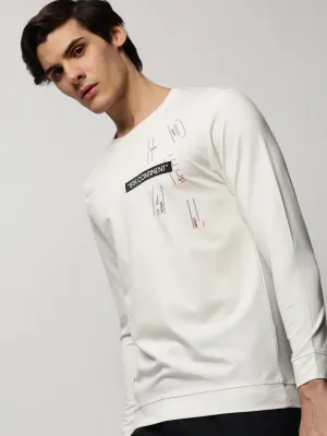 Men White Typography Printed Round Neck Cotton Pullover