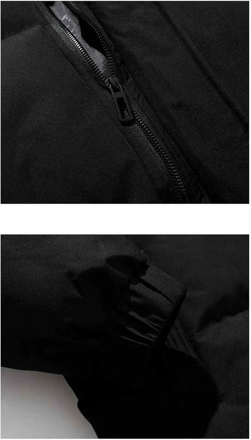 Men's Button Standing Collar Thick Cotton-Padded Vintage Warm Zipper Patchwork Parka Coat