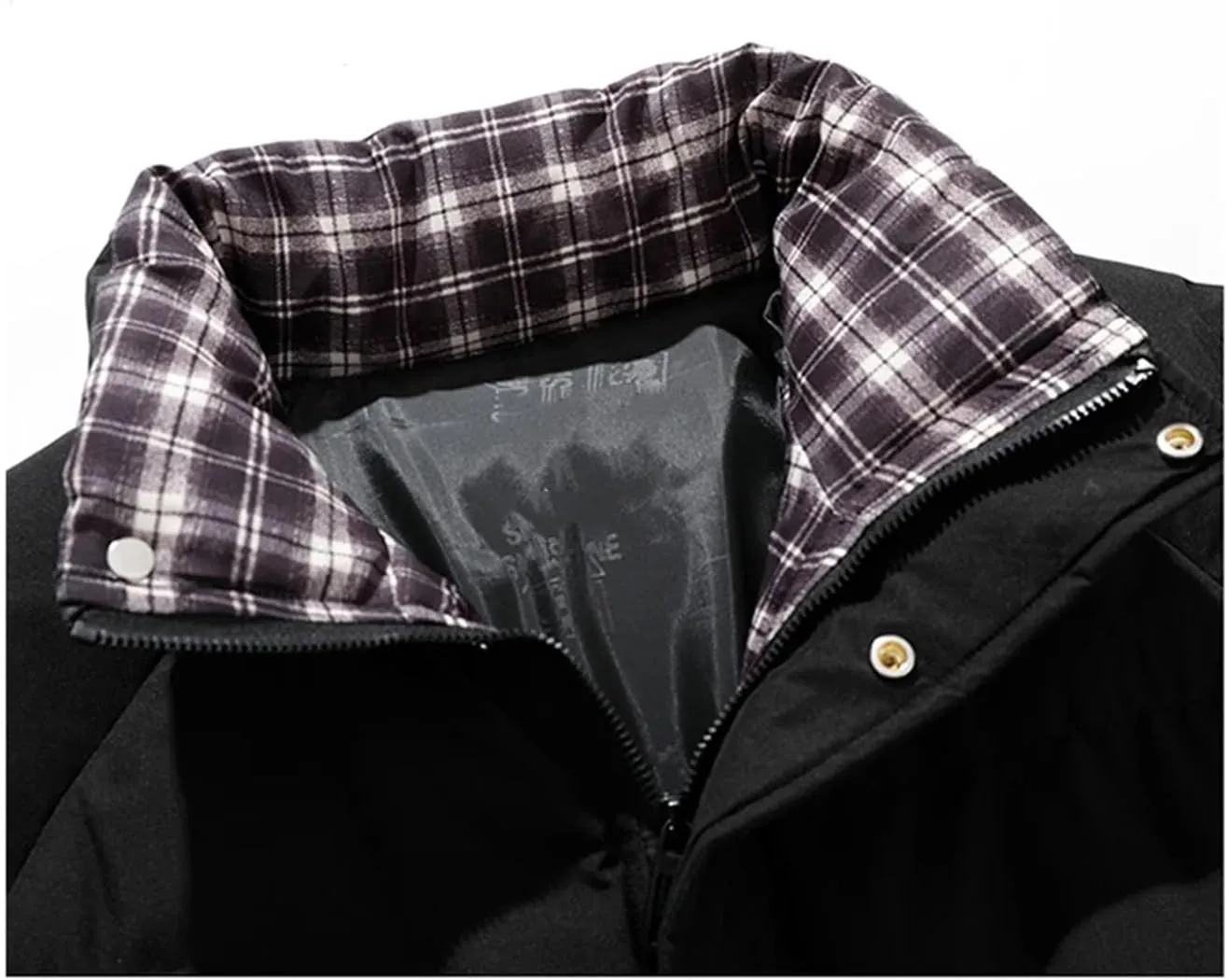 Men's Button Standing Collar Thick Cotton-Padded Vintage Warm Zipper Patchwork Parka Coat