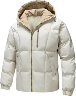 Men's Drawstring Hooded Solid Cotton-Padded Vintage Zipper Pockets Warm Parka Coat