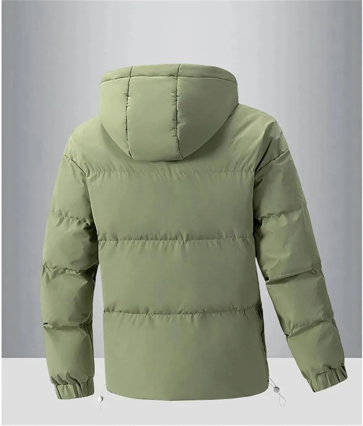 Men's Drawstring Hooded Solid Cotton-Padded Vintage Zipper Pockets Warm Parka Coat