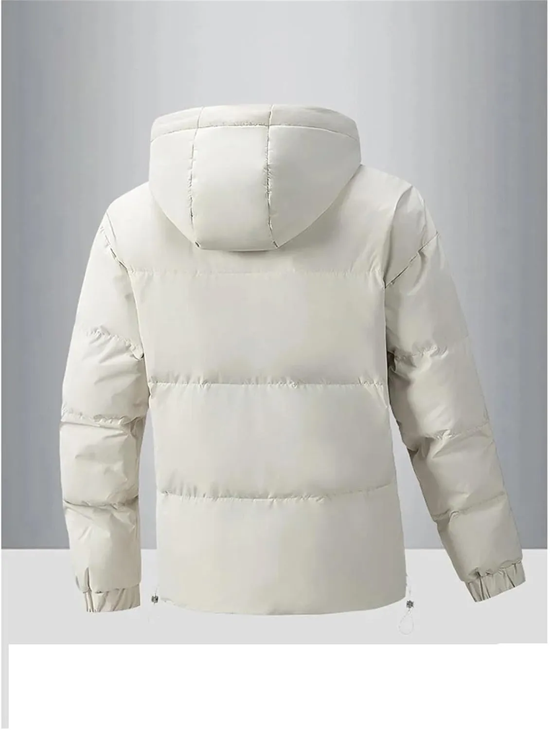 Men's Drawstring Hooded Solid Cotton-Padded Vintage Zipper Pockets Warm Parka Coat