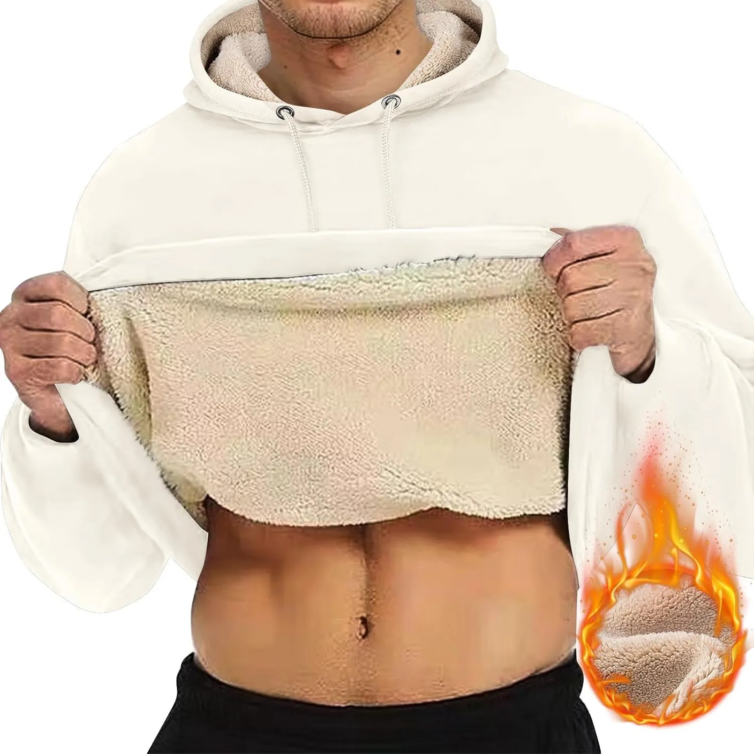 Mens Hoodies Winter Warm Pullover Long Sleeve Sherpa Hooded Sweatshirt Thick Plush Athletic Sweatshirts with Pockets