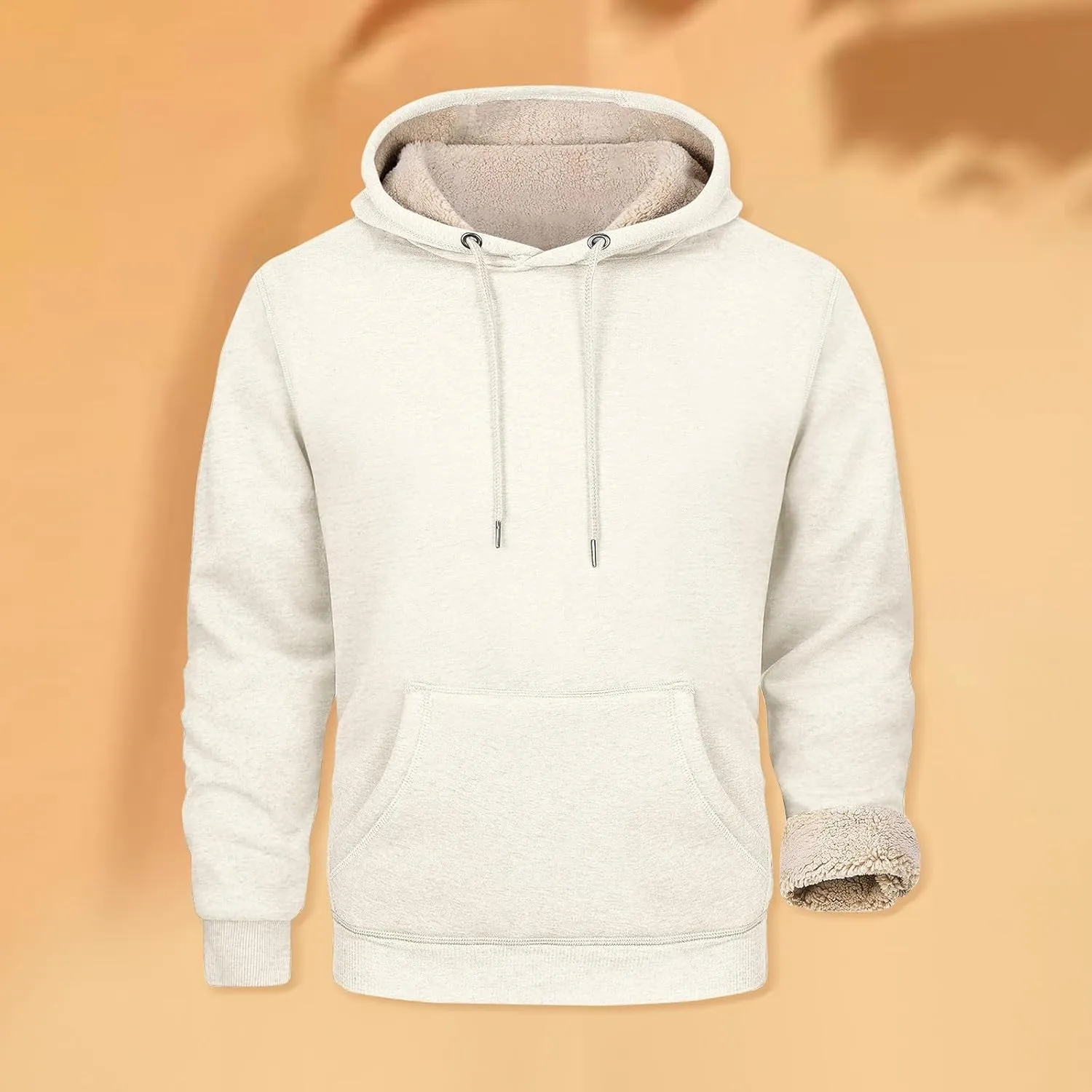 Mens Hoodies Winter Warm Pullover Long Sleeve Sherpa Hooded Sweatshirt Thick Plush Athletic Sweatshirts with Pockets