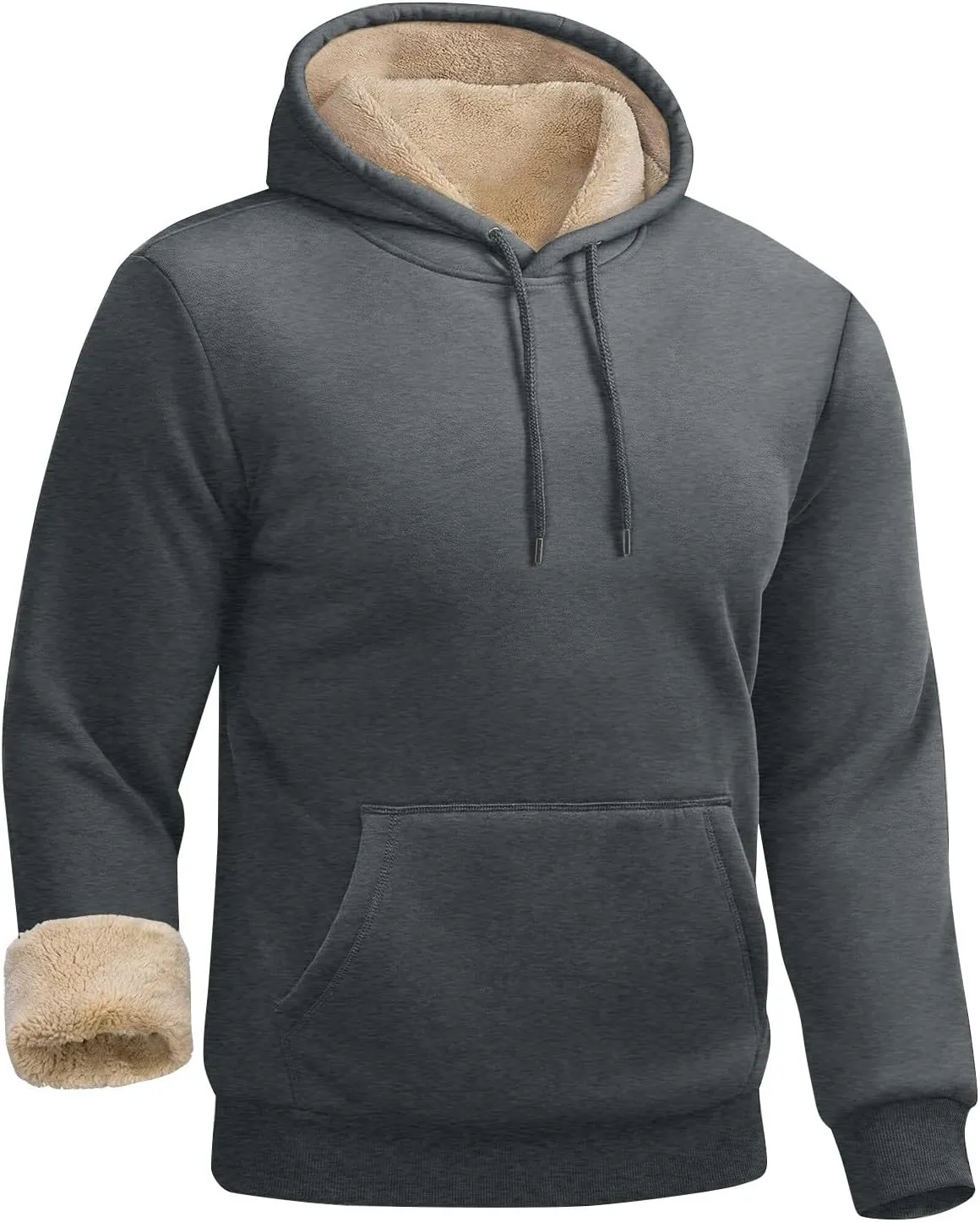 Mens Hoodies Winter Warm Pullover Long Sleeve Sherpa Hooded Sweatshirt Thick Plush Athletic Sweatshirts with Pockets