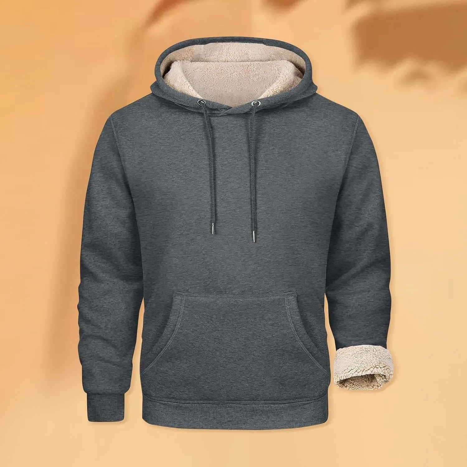 Mens Hoodies Winter Warm Pullover Long Sleeve Sherpa Hooded Sweatshirt Thick Plush Athletic Sweatshirts with Pockets