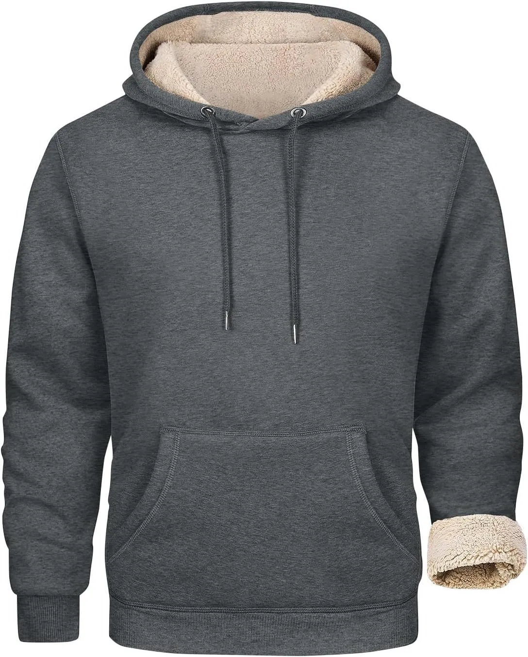 Mens Hoodies Winter Warm Pullover Long Sleeve Sherpa Hooded Sweatshirt Thick Plush Athletic Sweatshirts with Pockets