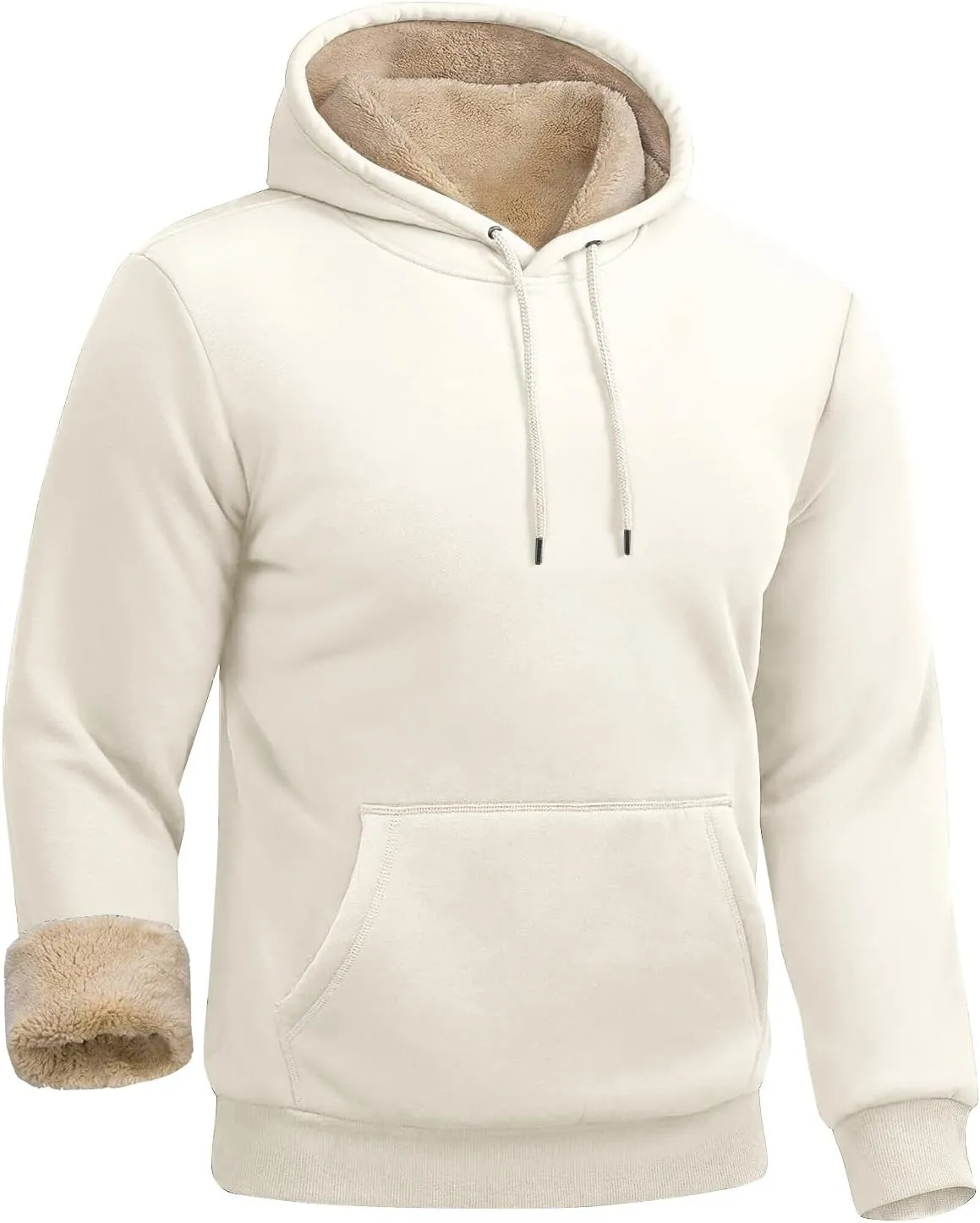 Mens Hoodies Winter Warm Pullover Long Sleeve Sherpa Hooded Sweatshirt Thick Plush Athletic Sweatshirts with Pockets