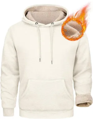 Mens Hoodies Winter Warm Pullover Long Sleeve Sherpa Hooded Sweatshirt Thick Plush Athletic Sweatshirts with Pockets
