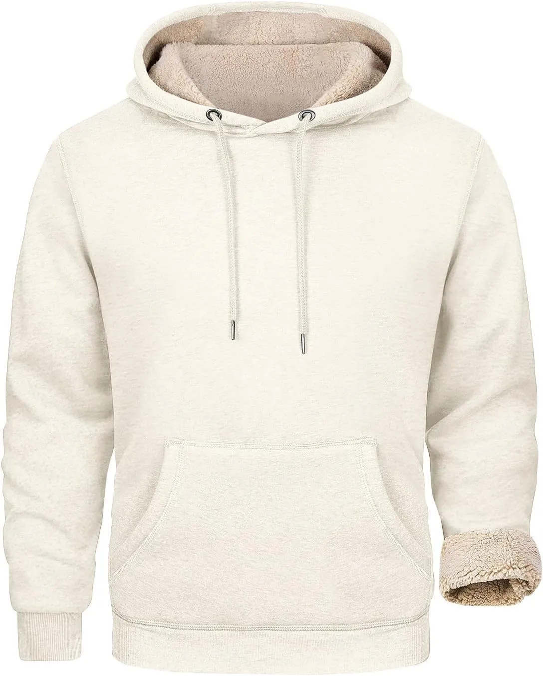 Mens Hoodies Winter Warm Pullover Long Sleeve Sherpa Hooded Sweatshirt Thick Plush Athletic Sweatshirts with Pockets