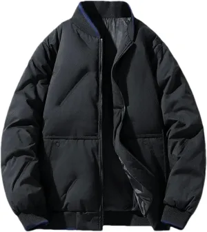 Men's Mock Neck Patchwork Zipper Cotton-Padded Vintage Thick Pockets Long Sleeve Parka Coat
