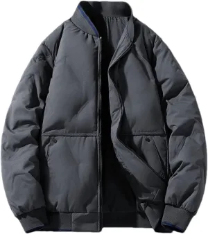 Men's Mock Neck Patchwork Zipper Cotton-Padded Vintage Thick Pockets Long Sleeve Parka Coat