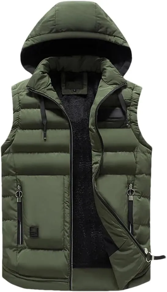 Mens Outdoors Vests Men's Winter Vest Cotton-Padded Vest Men Warm Hooded Waistcoat Male Coats Vests