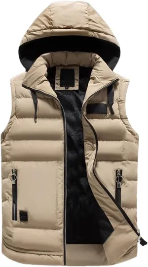 Mens Outdoors Vests Men's Winter Vest Cotton-Padded Vest Men Warm Hooded Waistcoat Male Coats Vests