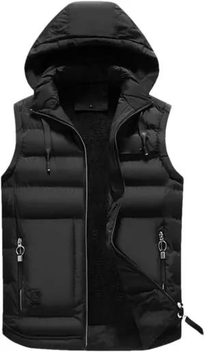Mens Outdoors Vests Men's Winter Vest Cotton-Padded Vest Men Warm Hooded Waistcoat Male Coats Vests