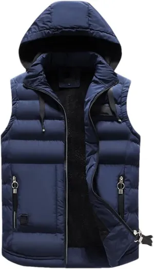 Mens Outdoors Vests Men's Winter Vest Cotton-Padded Vest Men Warm Hooded Waistcoat Male Coats Vests