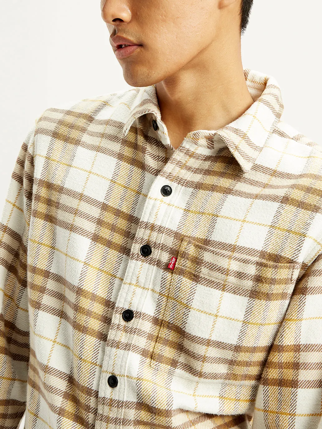Men's Plaid Cream Relaxed Fit Jacket