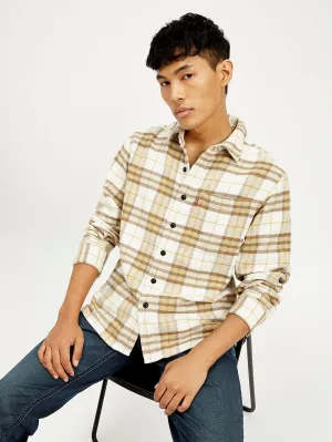 Men's Plaid Cream Relaxed Fit Jacket