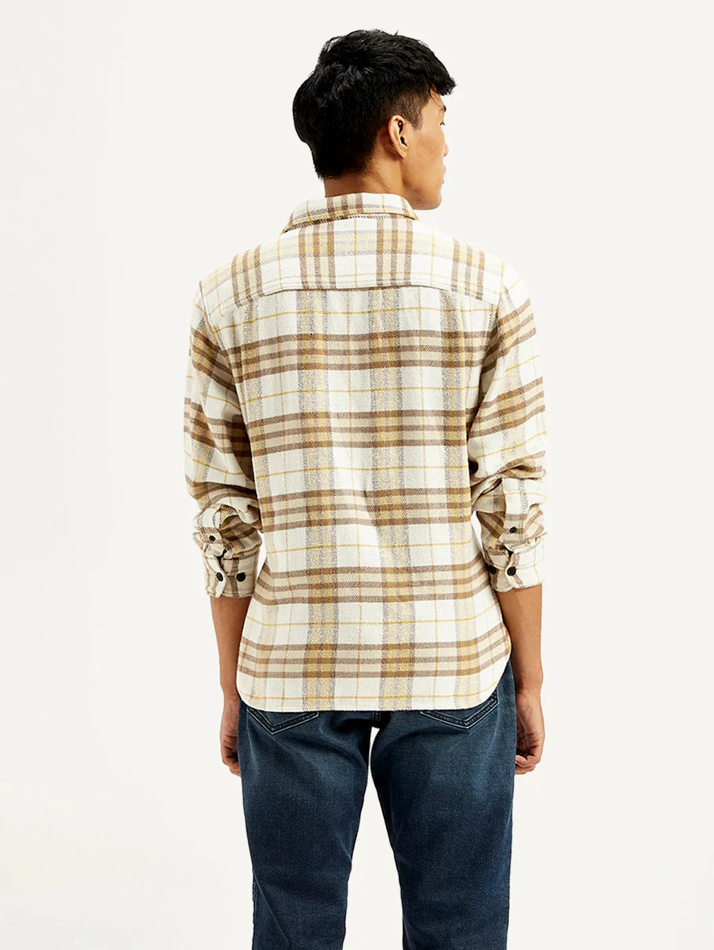 Men's Plaid Cream Relaxed Fit Jacket