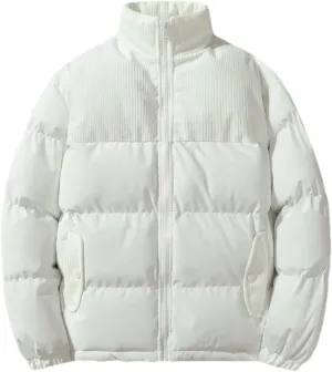 Men's Spliced Corduroy Stand Collar Cotton-Padded Vintage Solid Color Warm Parka Coat