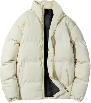 Men's Stand Collar Solid Thick Cotton-Padded Vintage Warm Outdoor Long Sleeve Parka Coat