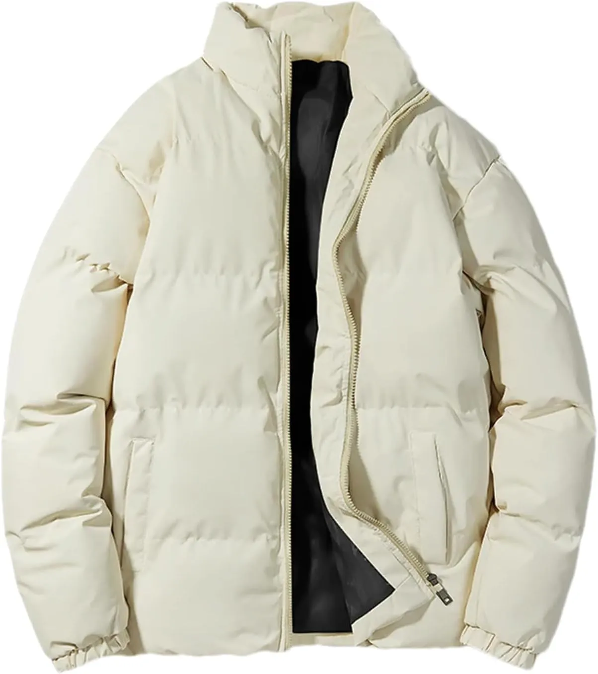 Men's Stand Collar Solid Thick Cotton-Padded Vintage Warm Outdoor Long Sleeve Parka Coat
