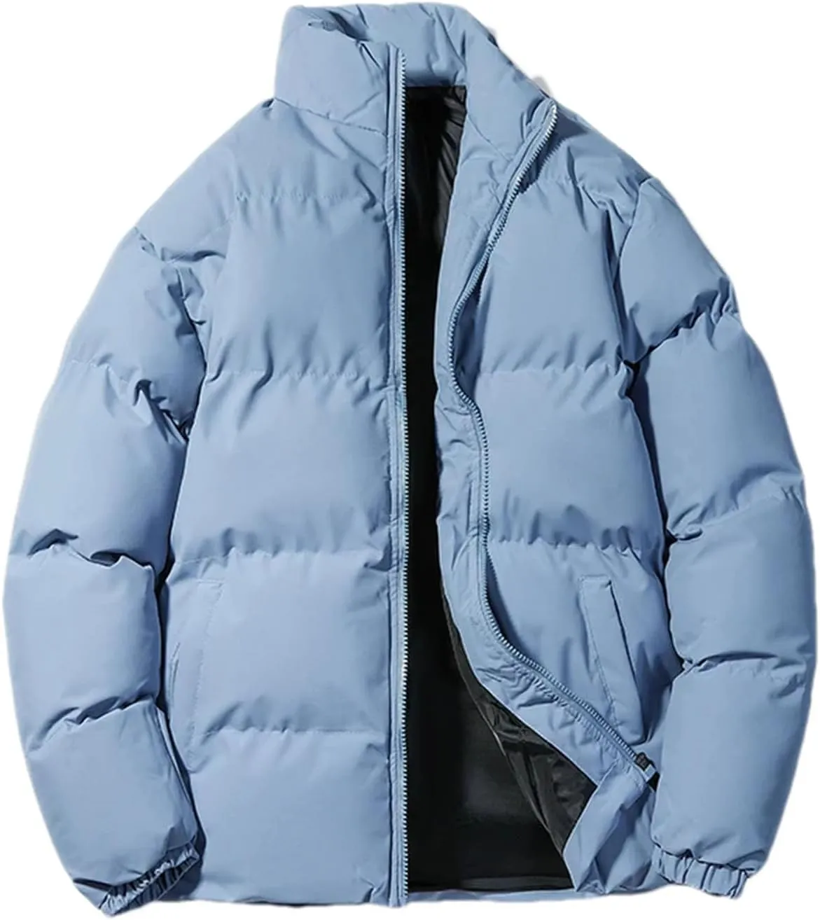 Men's Stand Collar Solid Thick Cotton-Padded Vintage Warm Outdoor Long Sleeve Parka Coat