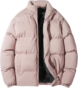 Men's Stand Collar Solid Thick Cotton-Padded Vintage Warm Outdoor Long Sleeve Parka Coat