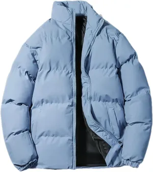 Men's Stand Collar Solid Thick Cotton-Padded Vintage Warm Outdoor Long Sleeve Parka Coat