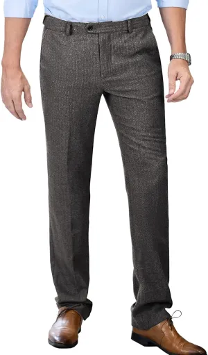 Men's Tweed Pants Herringbone Thick Wool Pleated Front Dress Suit Vintage Trousers