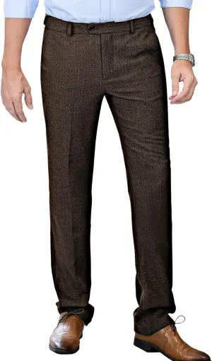 Men's Tweed Pants Herringbone Thick Wool Pleated Front Dress Suit Vintage Trousers
