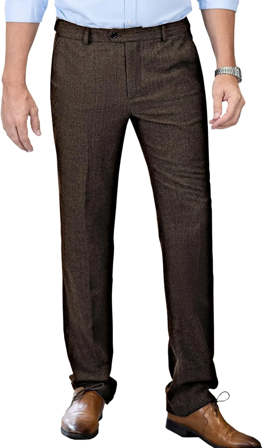 Men's Tweed Pants Herringbone Thick Wool Pleated Front Dress Suit Vintage Trousers