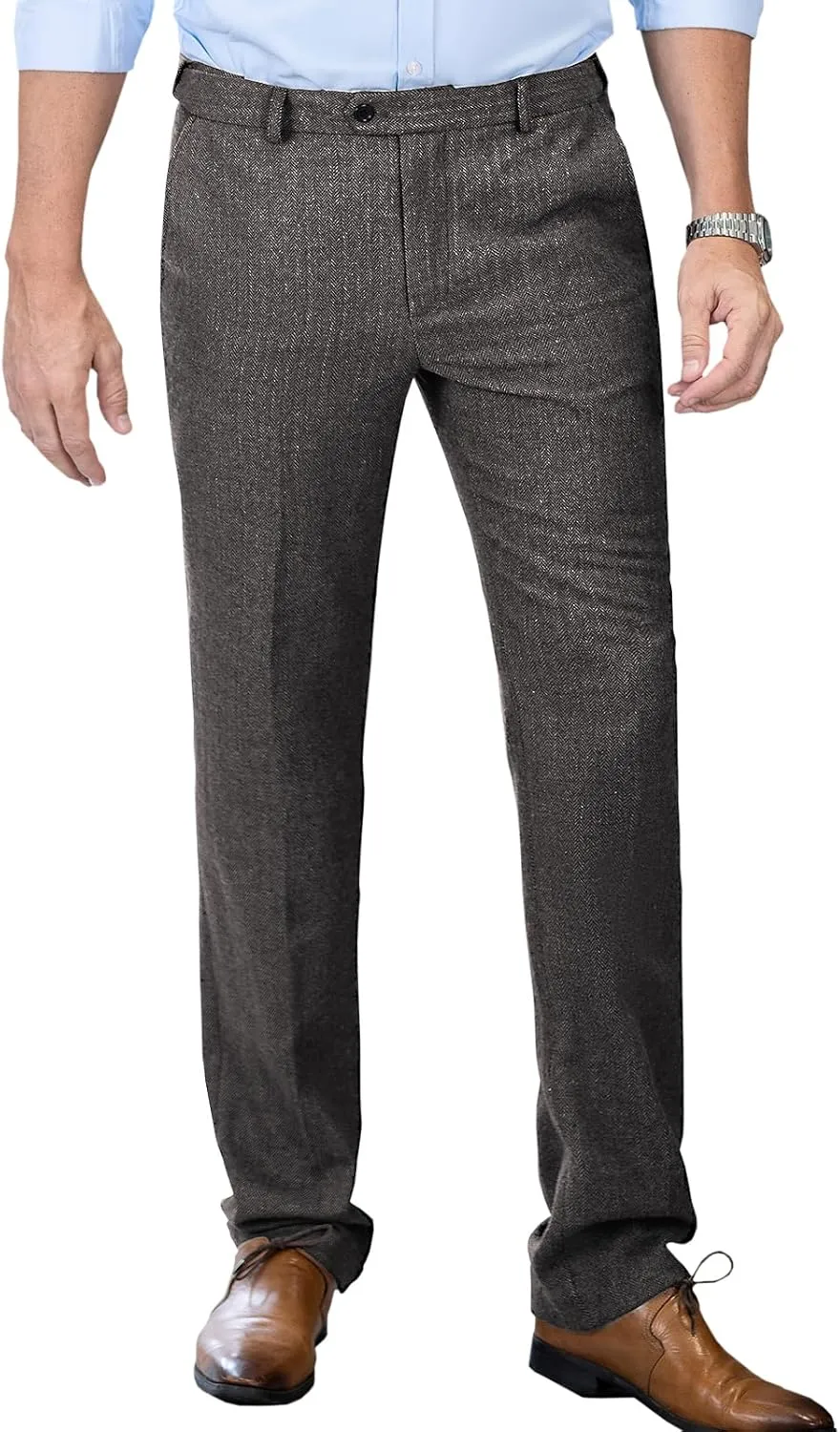Men's Tweed Pants Herringbone Thick Wool Pleated Front Dress Suit Vintage Trousers