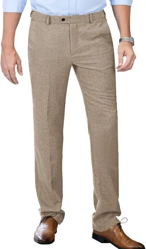 Men's Tweed Pants Herringbone Thick Wool Pleated Front Dress Suit Vintage Trousers