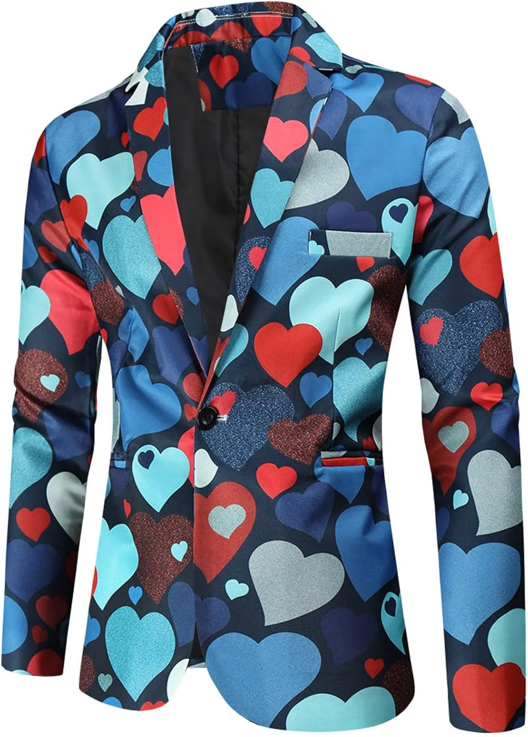 Mens Valentine's Day Tuxedo Jacket Wedding Blazer Love Heart Print One Button Dress Suit Dinner Floral Tuxedo Jacket