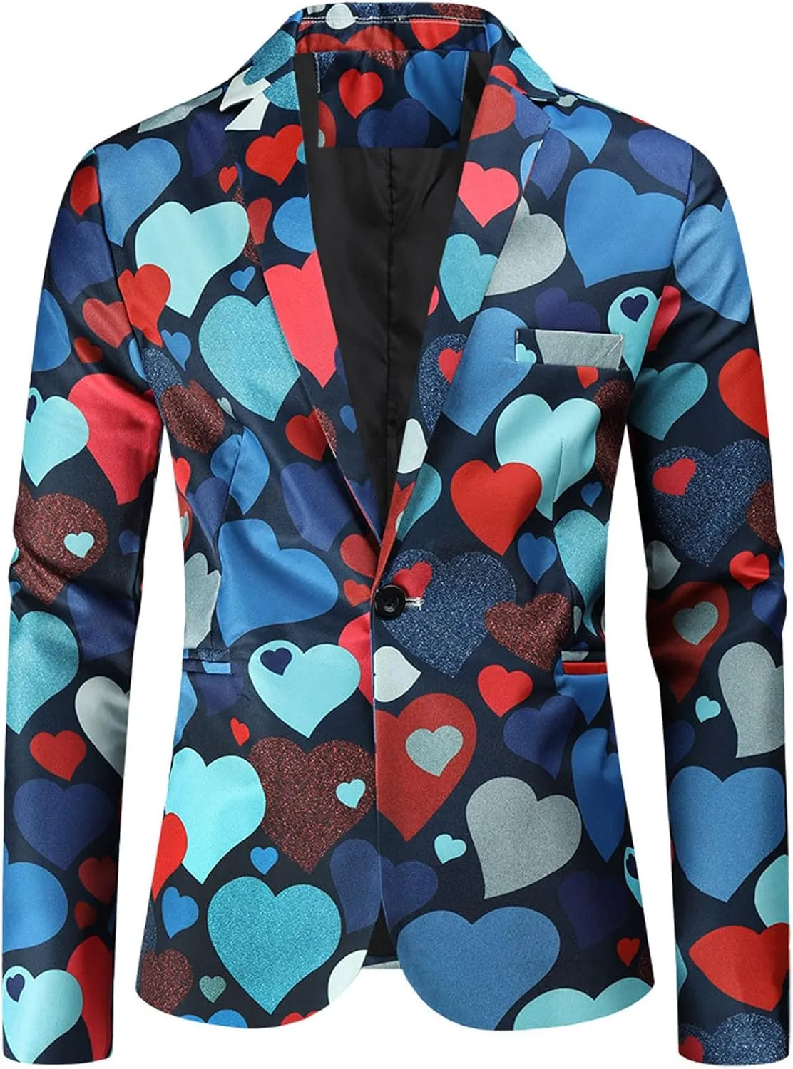 Mens Valentine's Day Tuxedo Jacket Wedding Blazer Love Heart Print One Button Dress Suit Dinner Floral Tuxedo Jacket