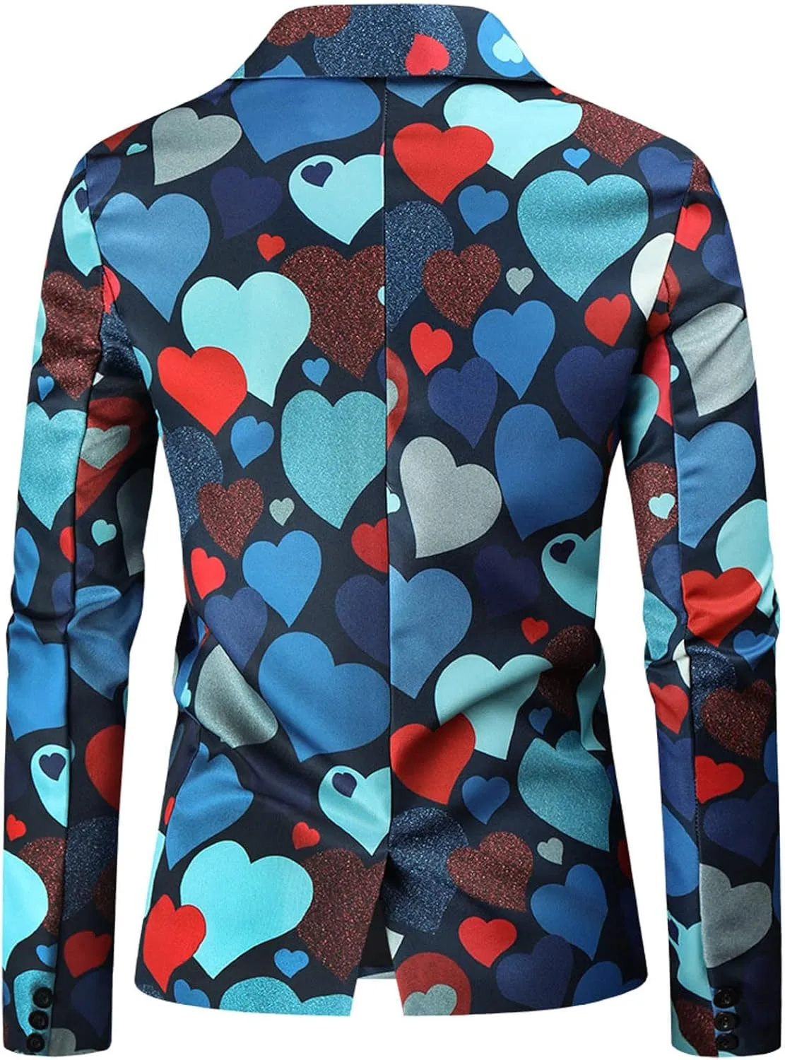 Mens Valentine's Day Tuxedo Jacket Wedding Blazer Love Heart Print One Button Dress Suit Dinner Floral Tuxedo Jacket