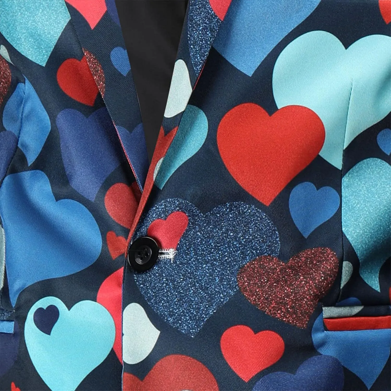 Mens Valentine's Day Tuxedo Jacket Wedding Blazer Love Heart Print One Button Dress Suit Dinner Floral Tuxedo Jacket