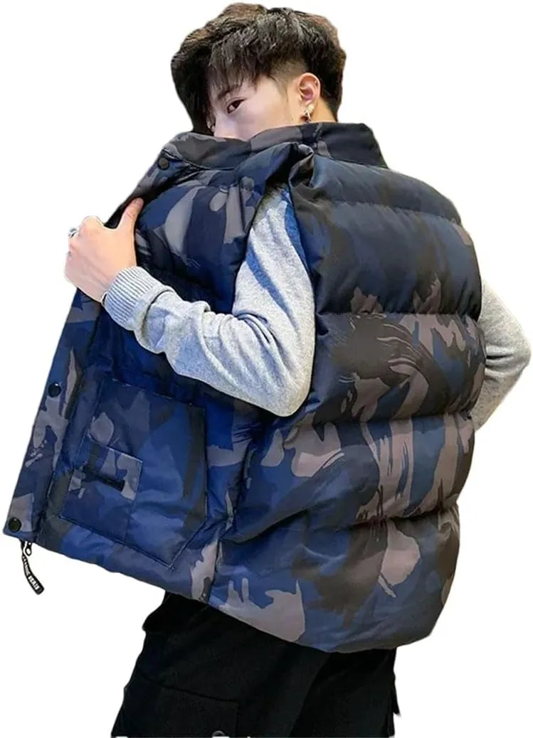 Men's Vest Coat Thick Windproof Camo1 Sleeveless Jacket Collar Down Cotton Padded Vest