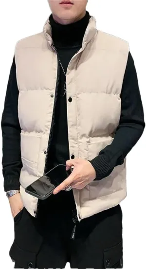 Men's Vest Coat Thick Windproof Camo1 Sleeveless Jacket Collar Down Cotton Padded Vest