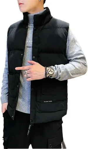 Men's Vest Coat Thick Windproof Camo1 Sleeveless Jacket Collar Down Cotton Padded Vest