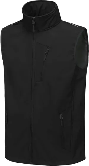 Mens Vests Outerwear Removable Hood Windproof Golf Vests for Men Softshell Sleeveless Jacket with 6 Pockets