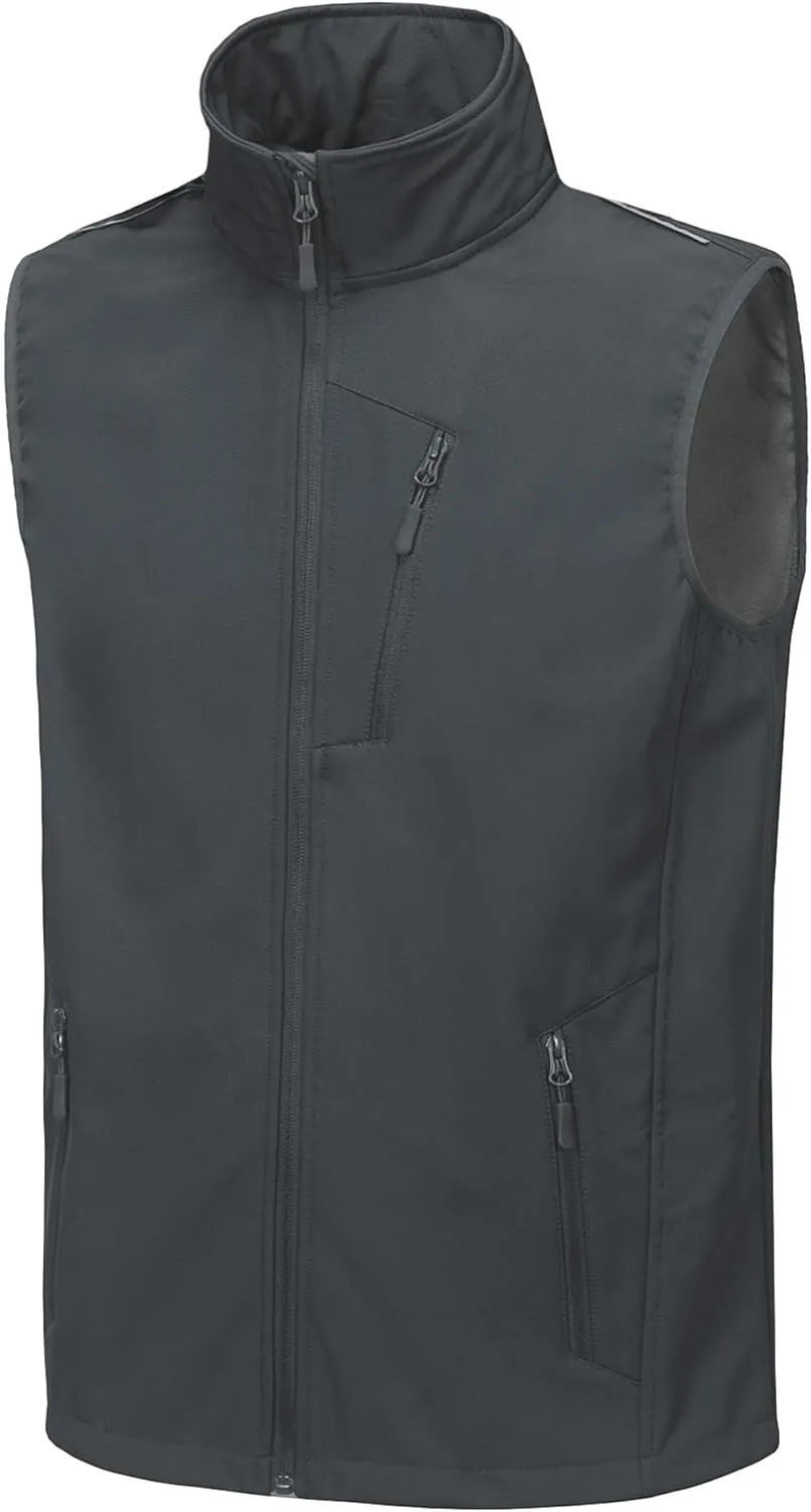 Mens Vests Outerwear Removable Hood Windproof Golf Vests for Men Softshell Sleeveless Jacket with 6 Pockets