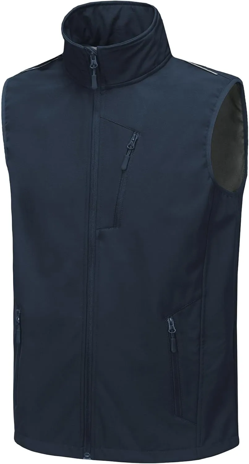 Mens Vests Outerwear Removable Hood Windproof Golf Vests for Men Softshell Sleeveless Jacket with 6 Pockets