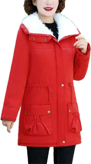 Mid-Length Plush Cotton Coats Womens Autumn Winter Parkas Lamb Wool Jacket Padded Outwear Mom Parkas