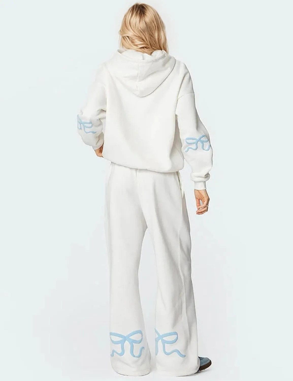 MISSACTIVER Women's 2 Piece Sweatsuits Outfits Bow Trim Graphic Hoodie Oversized Sweatshirt Jogger Sweatpants Tracksuit Set